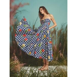 Cara Cara Maidstone Dress Gingham Floral Midi navy blue size M medium